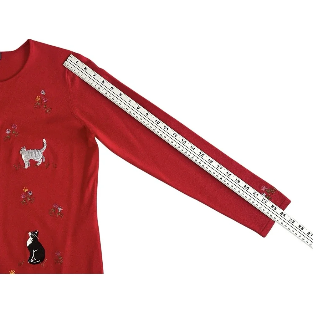 Vintage Northern Isles‎ Cardigan Sweater Red Embroidered Cats Whimsy Large